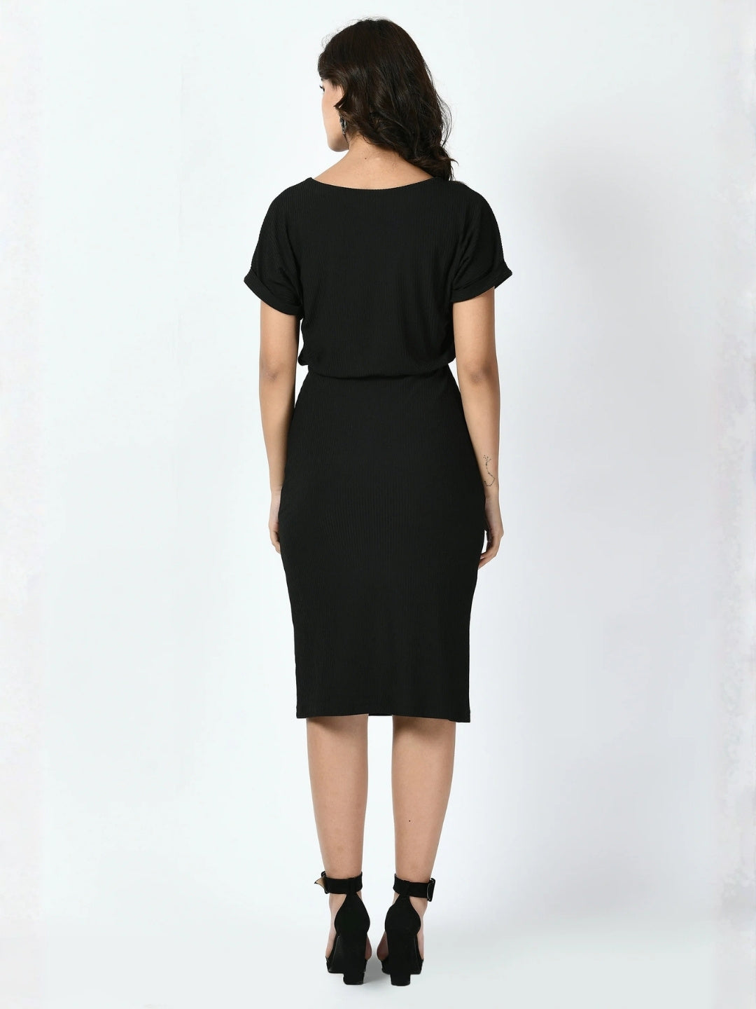 Exude Enigma Ribbed Blouson Dress Black Dresses
