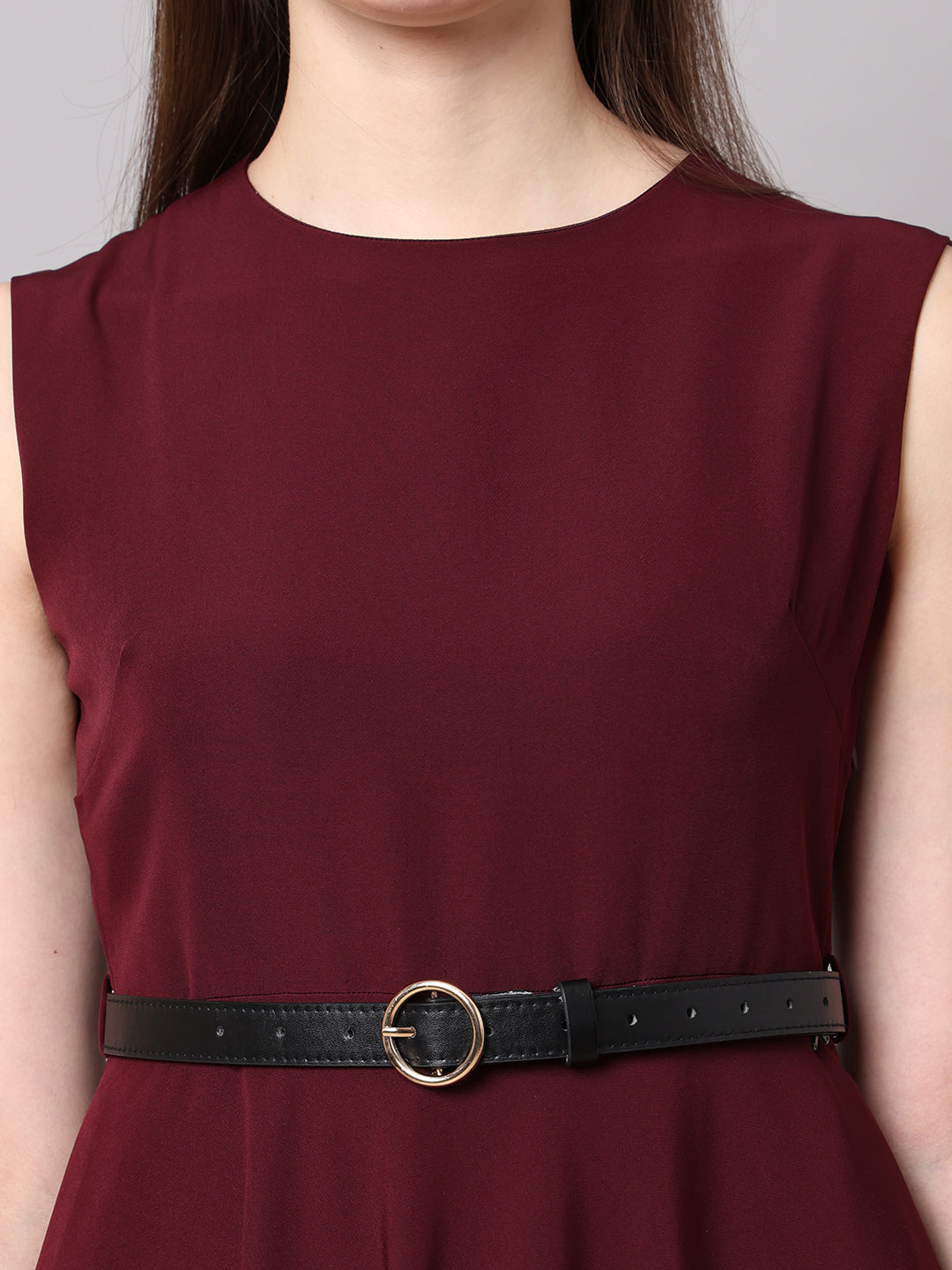 Exude Warmth Fit & Flare Dress with Belt Wine Dresses