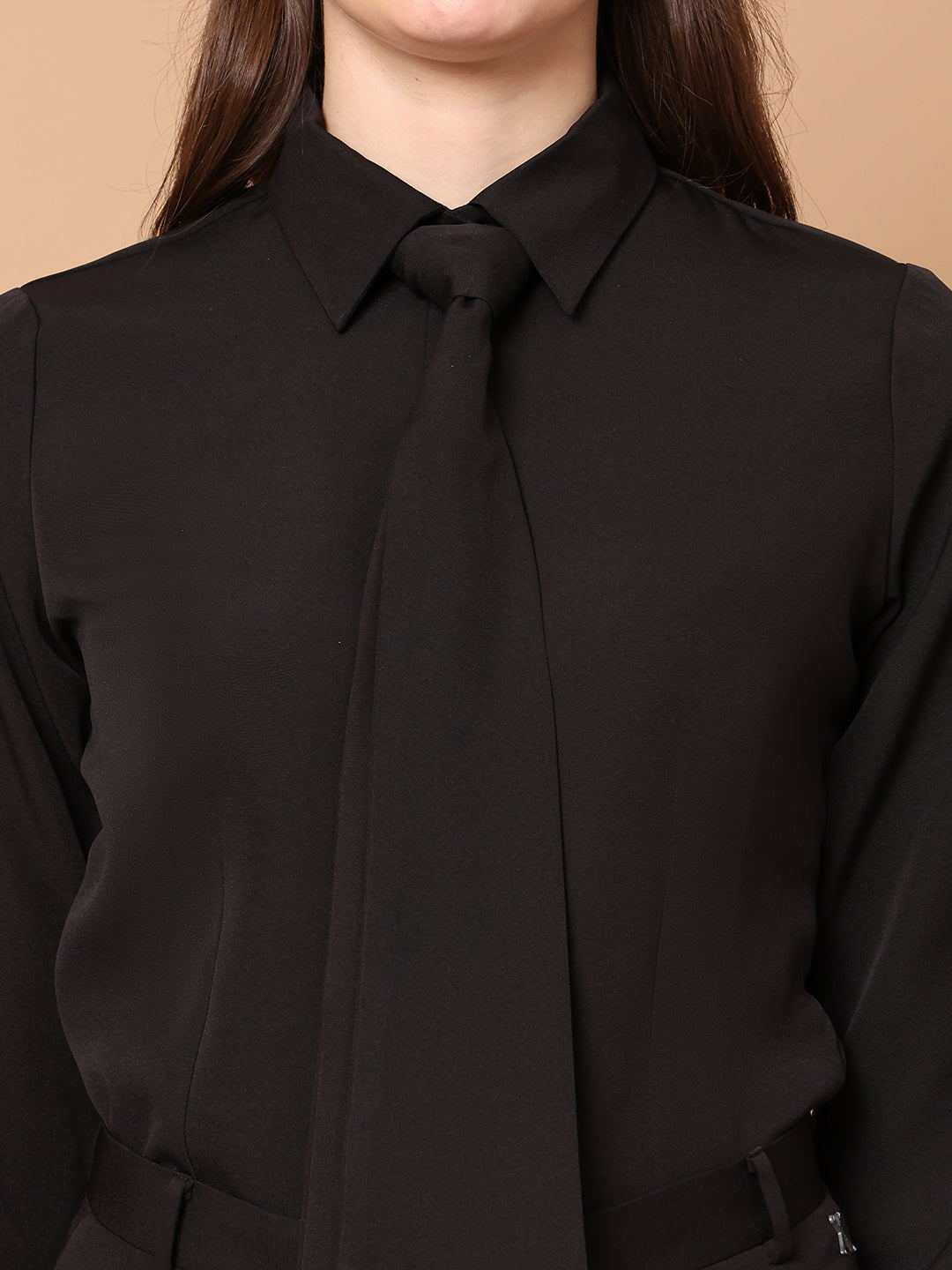 Exude Feminine touch Tie Shirt Black Tops