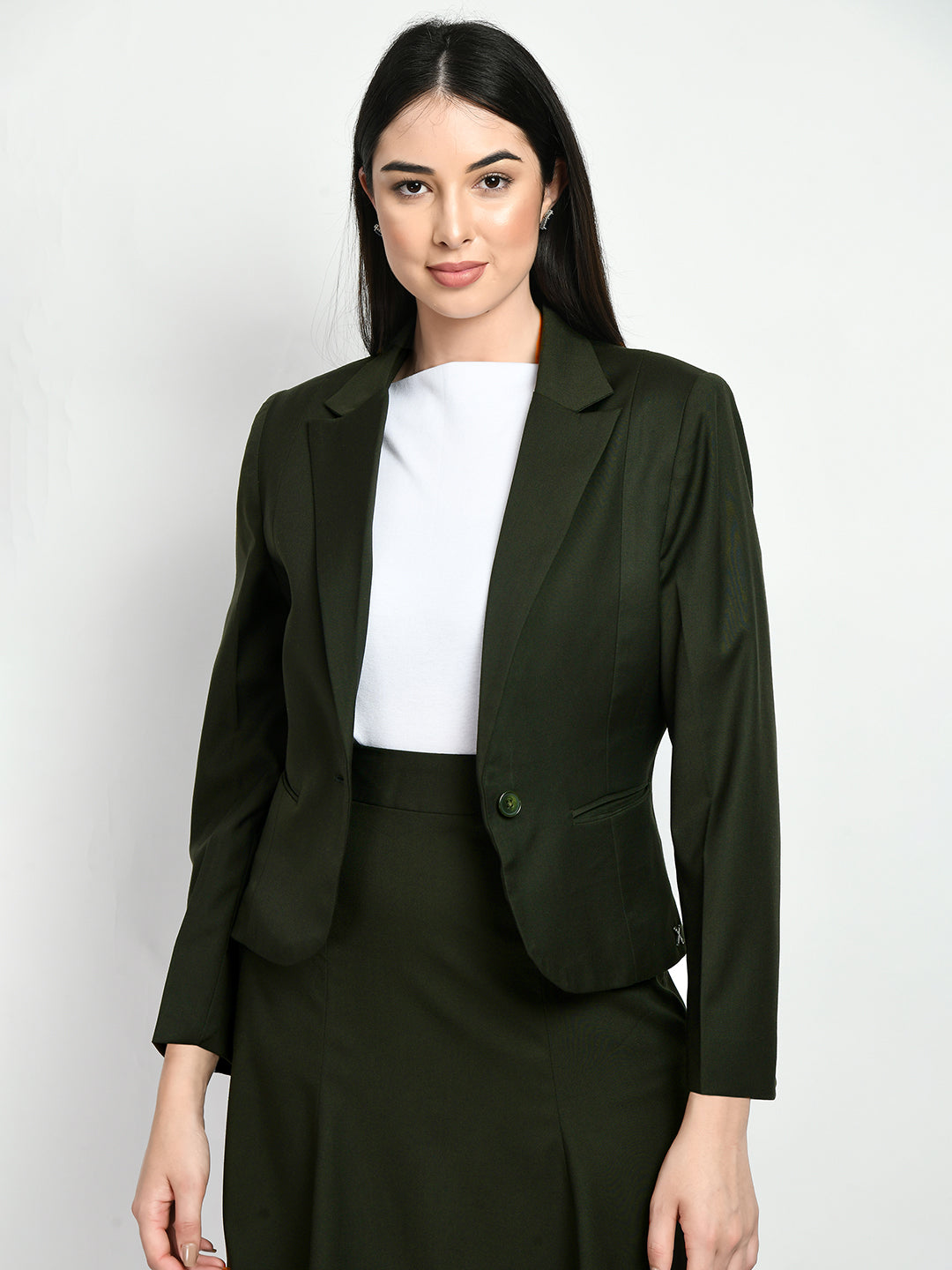 Exude Excellence Single Breasted Short Blazer Olive Blazers