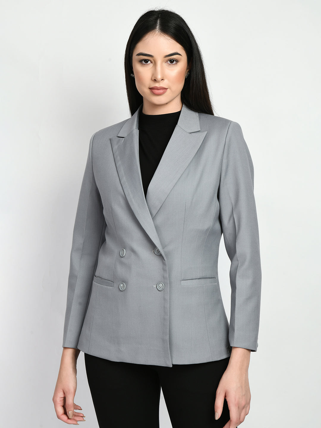 Exude Poise Double Breasted Medium Blazer Grey Blazers