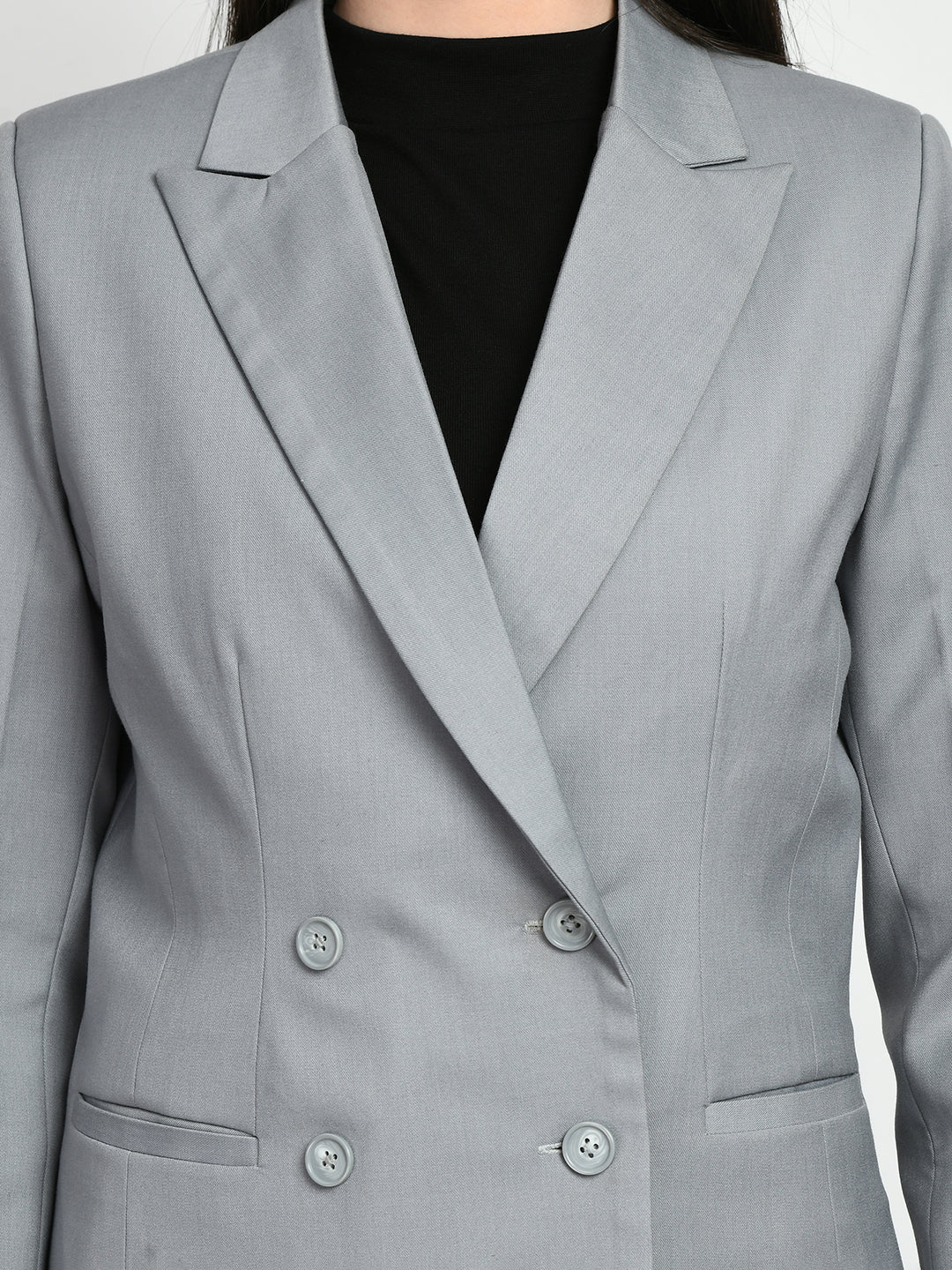 Exude Poise Double Breasted Medium Blazer Grey Blazers
