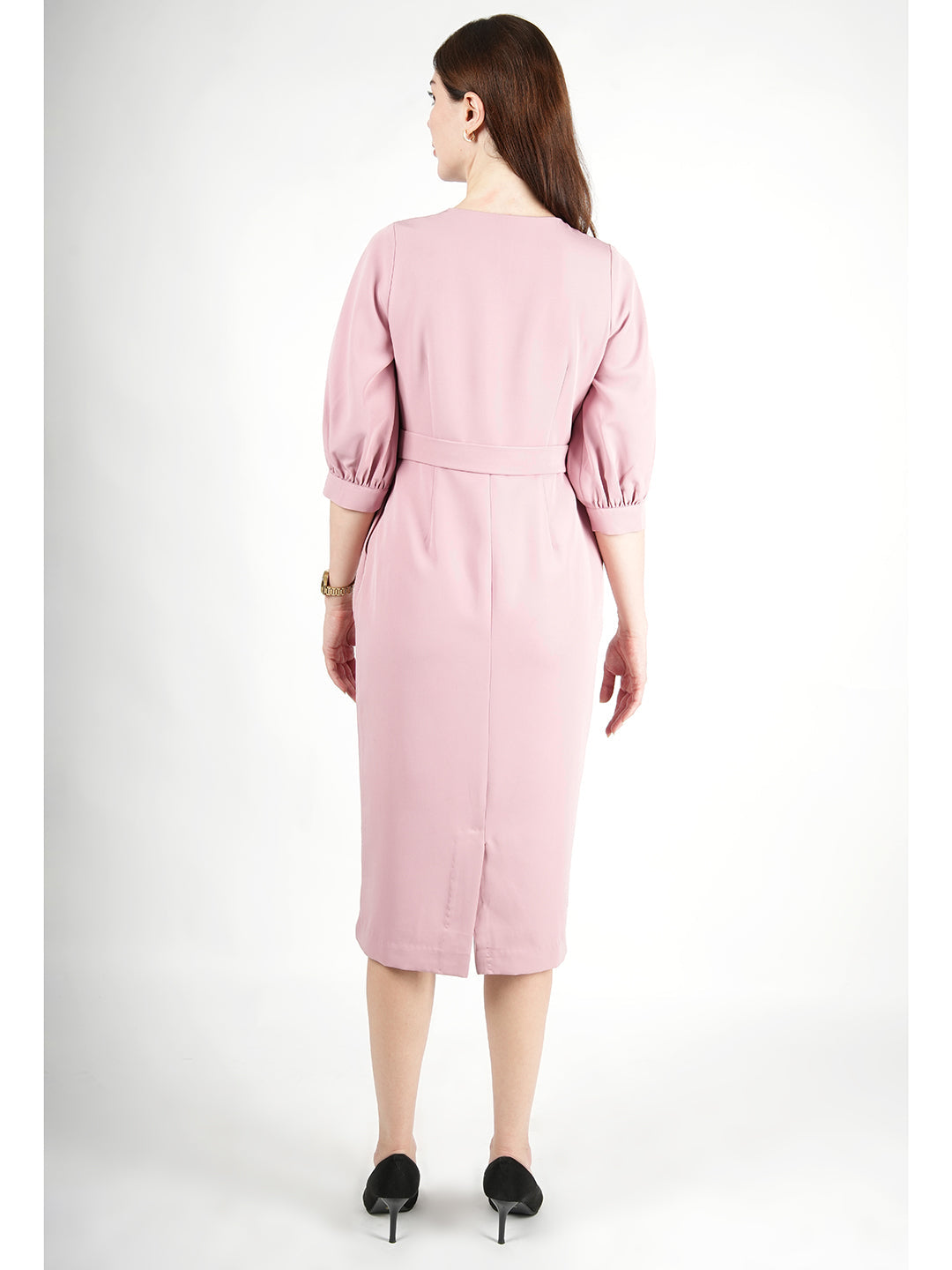 Exude Bright Low 3/4 Puff Sleeve Dress Blush Pink Dresses