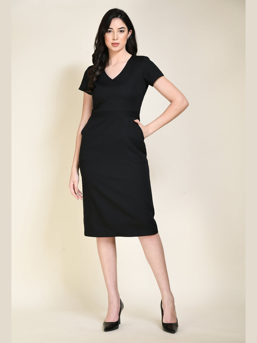 Exude Composure Sheath Dress Black Dresses