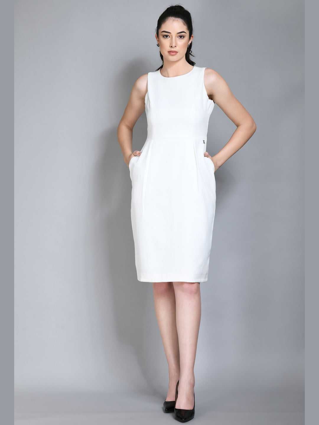 Exude Courage Sleeveless Sheath Dress White Dresses