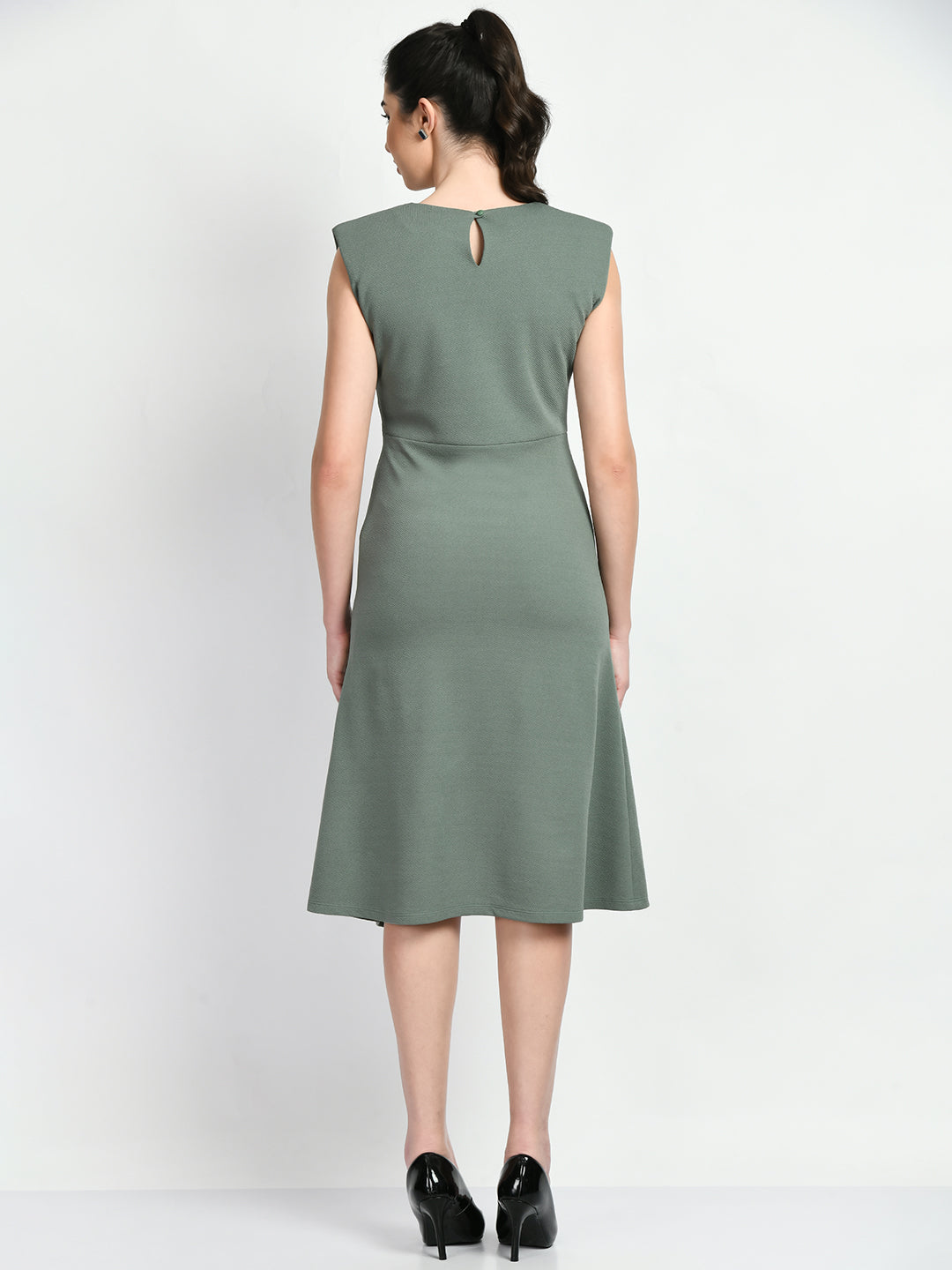 Exude Finesse Asymmetrical A-line Dress Pista Green Dresses