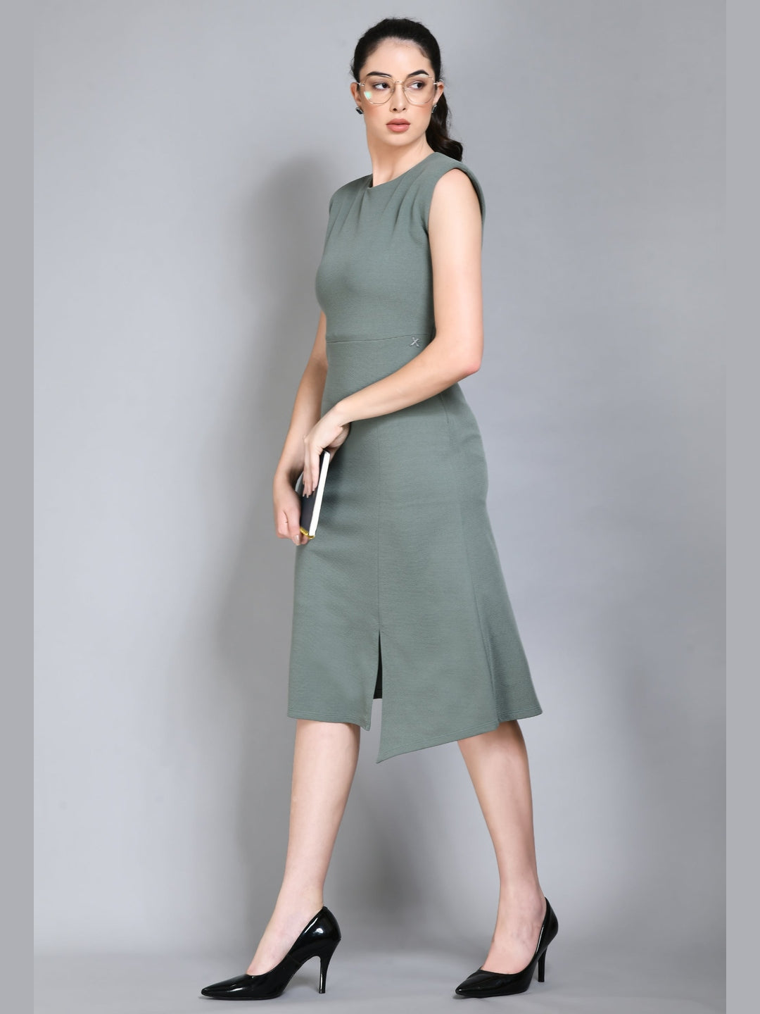 Exude Finesse Asymmetrical A-line Dress Pista Green Dresses