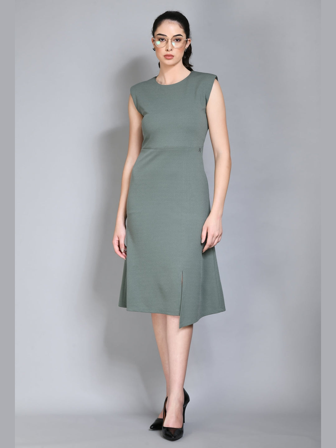 Exude Finesse Asymmetrical A-line Dress Pista Green Dresses