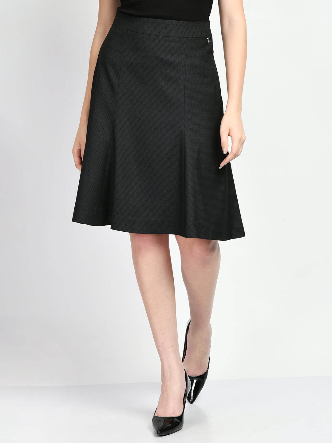 Exude Decisiveness Checked A-line Skirt Black Skirt