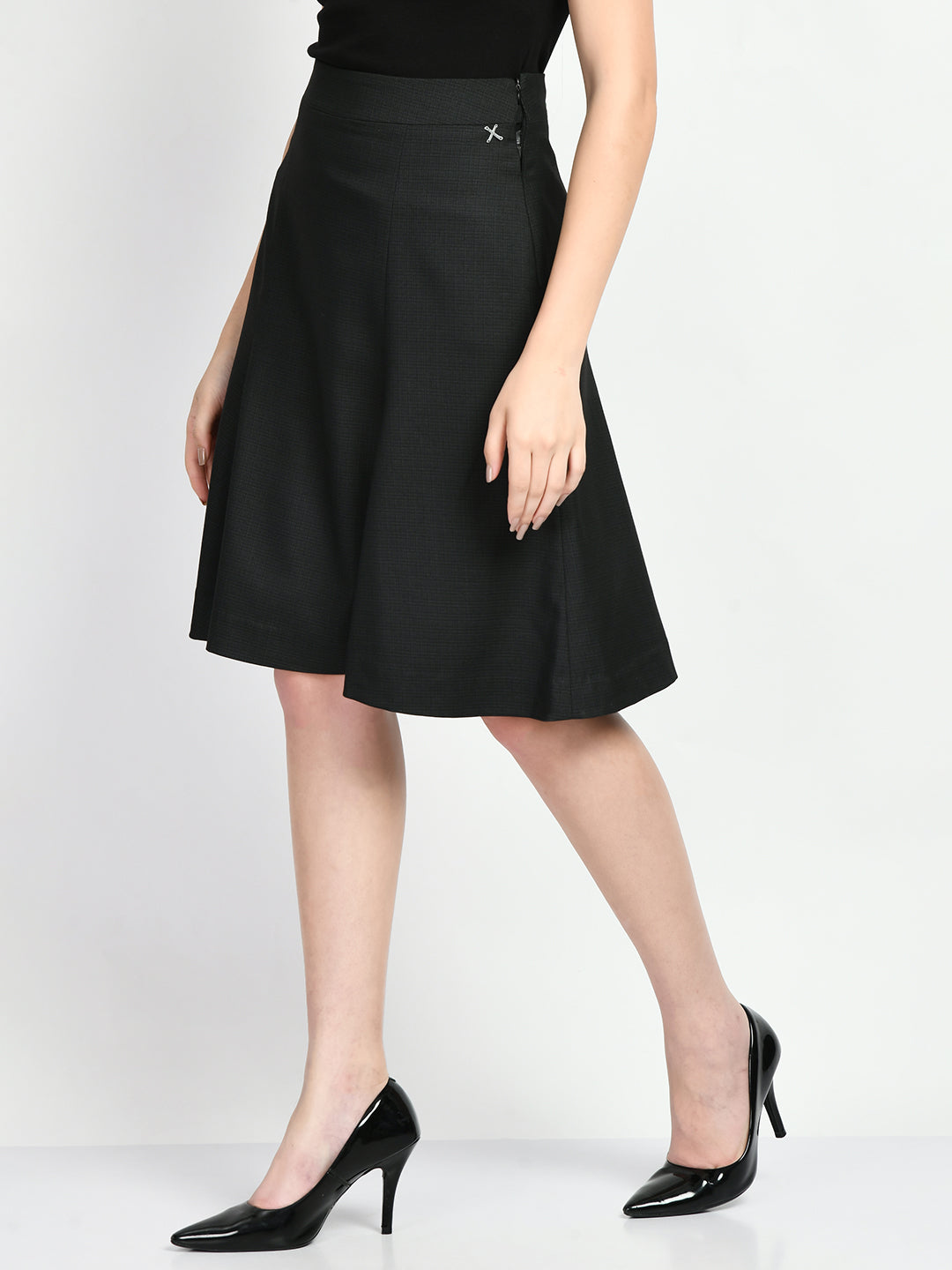 Exude Decisiveness Checked A-line Skirt Black Skirt