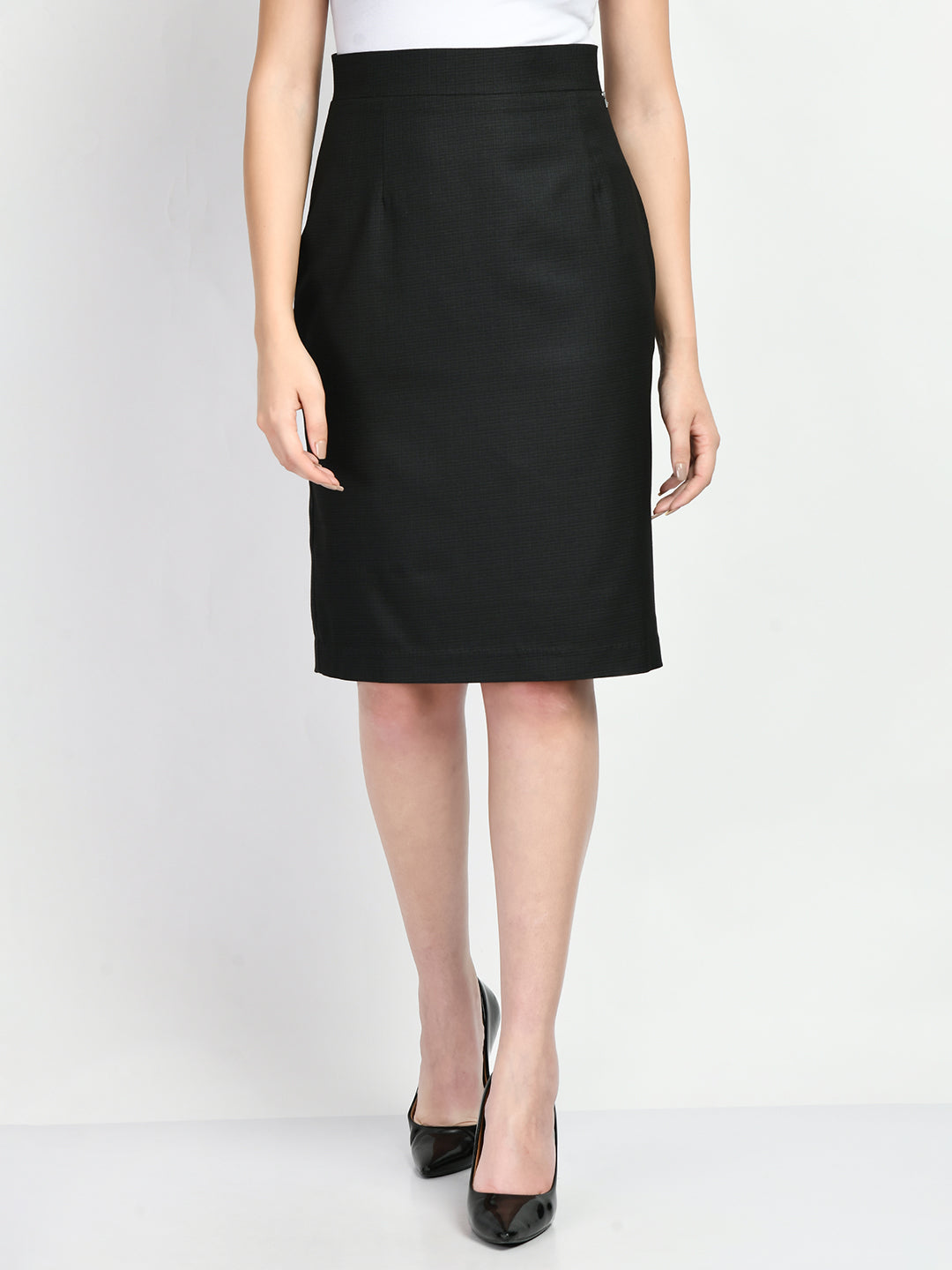 Exude Empathy Checked Pencil Skirt Black Skirt