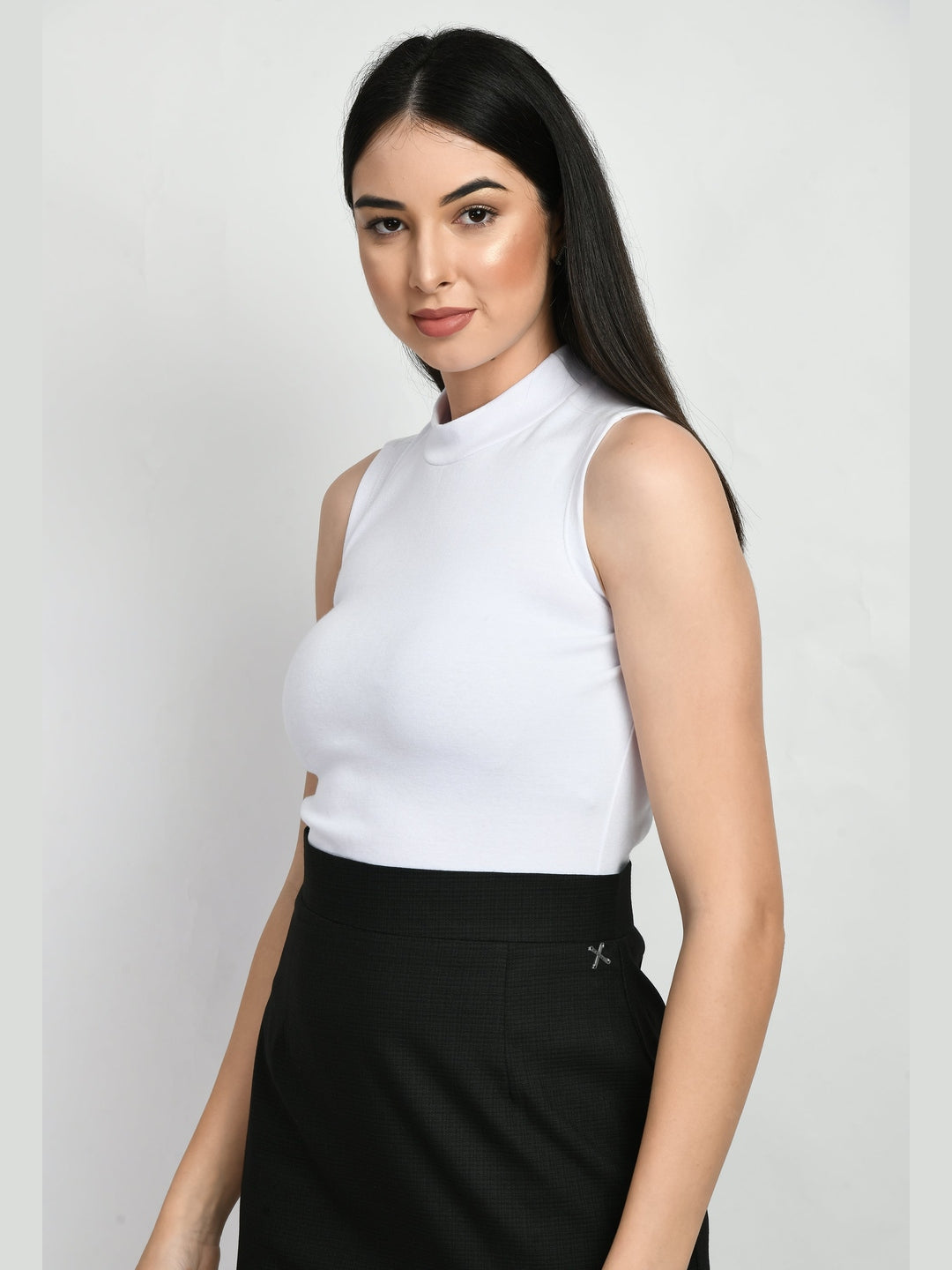 Exude Prudence High Neck Sleeveless T-shirt White T-Shirts