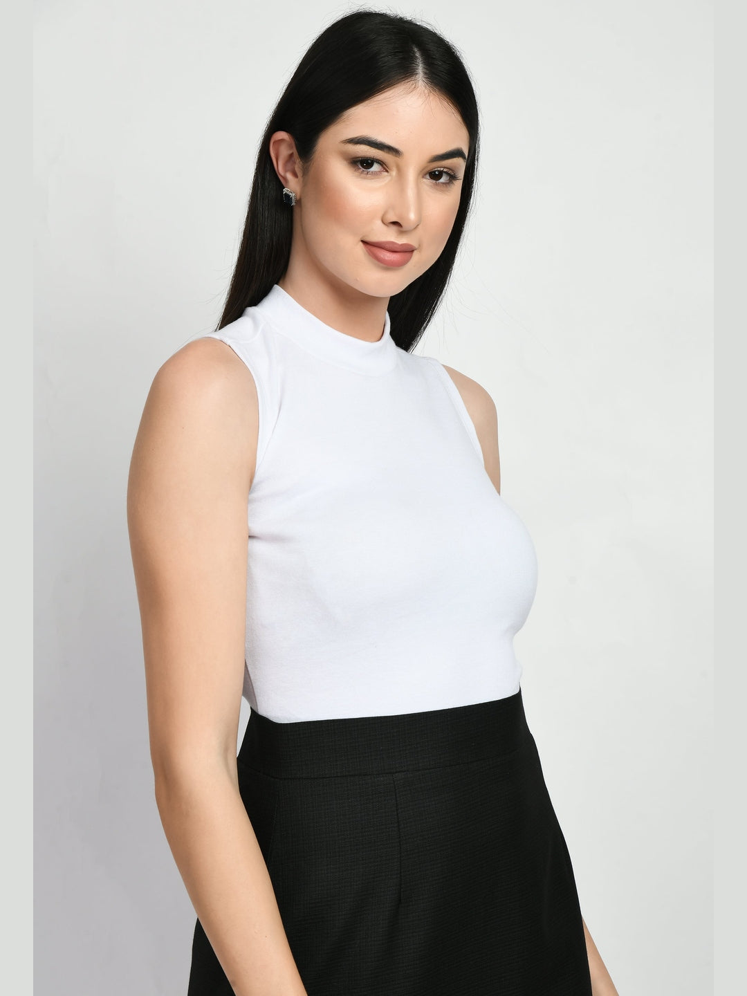 Exude Prudence High Neck Sleeveless T-shirt White T-Shirts