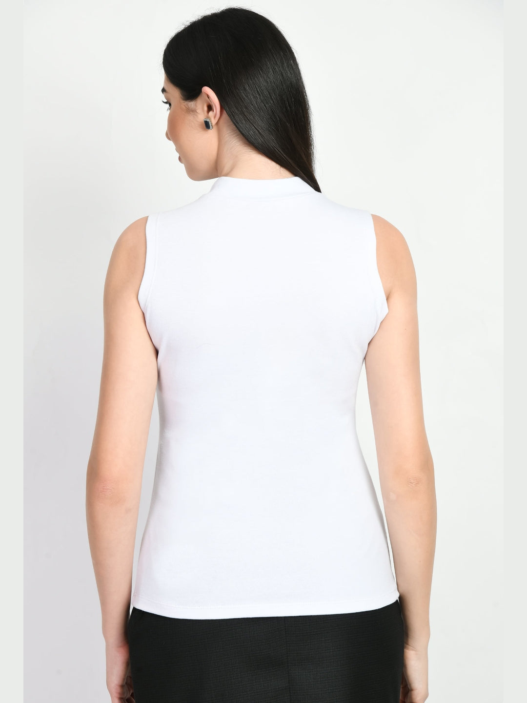 Exude Prudence High Neck Sleeveless T-shirt White T-Shirts