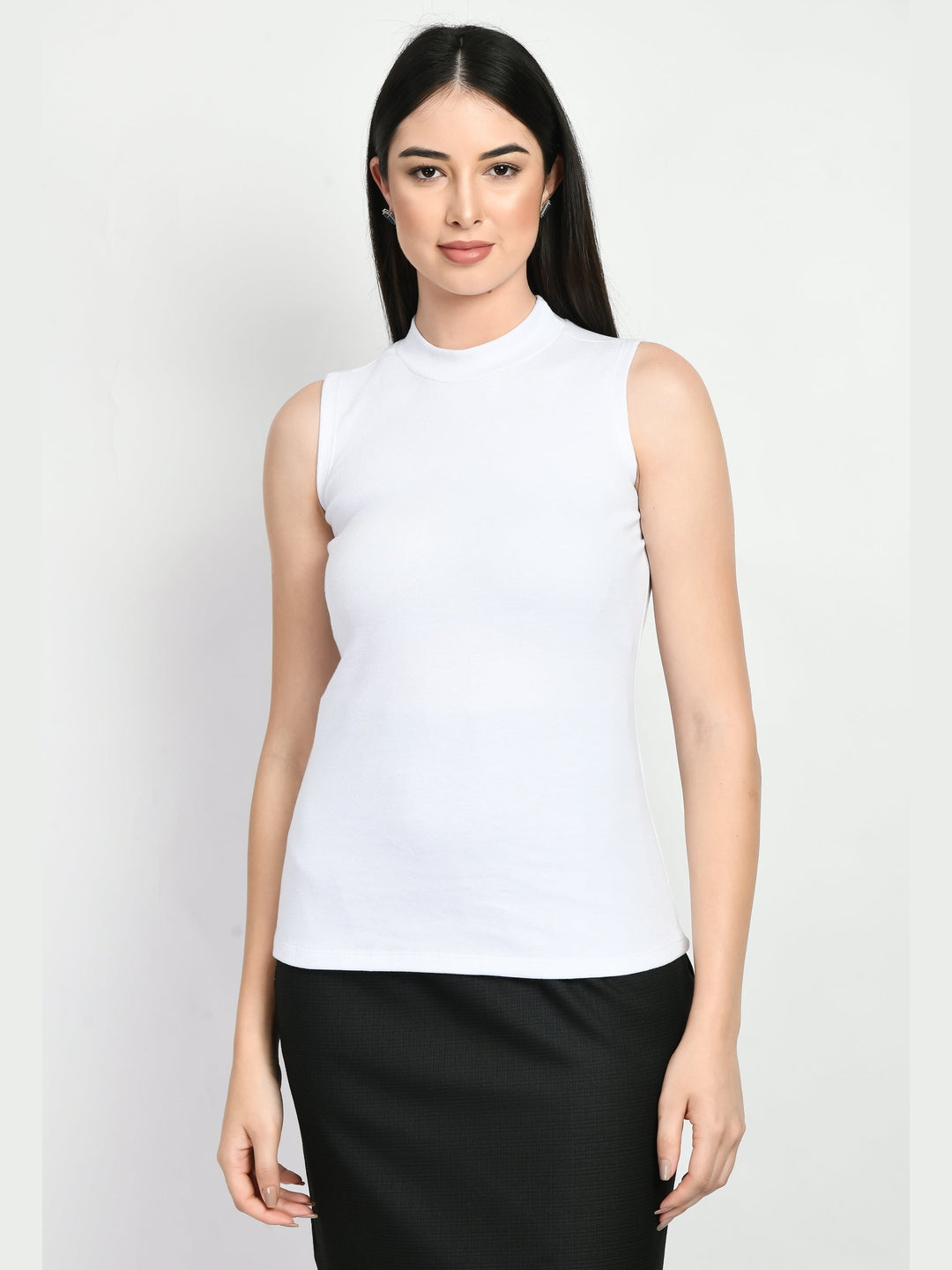 Exude Prudence High Neck Sleeveless T-shirt White T-Shirts