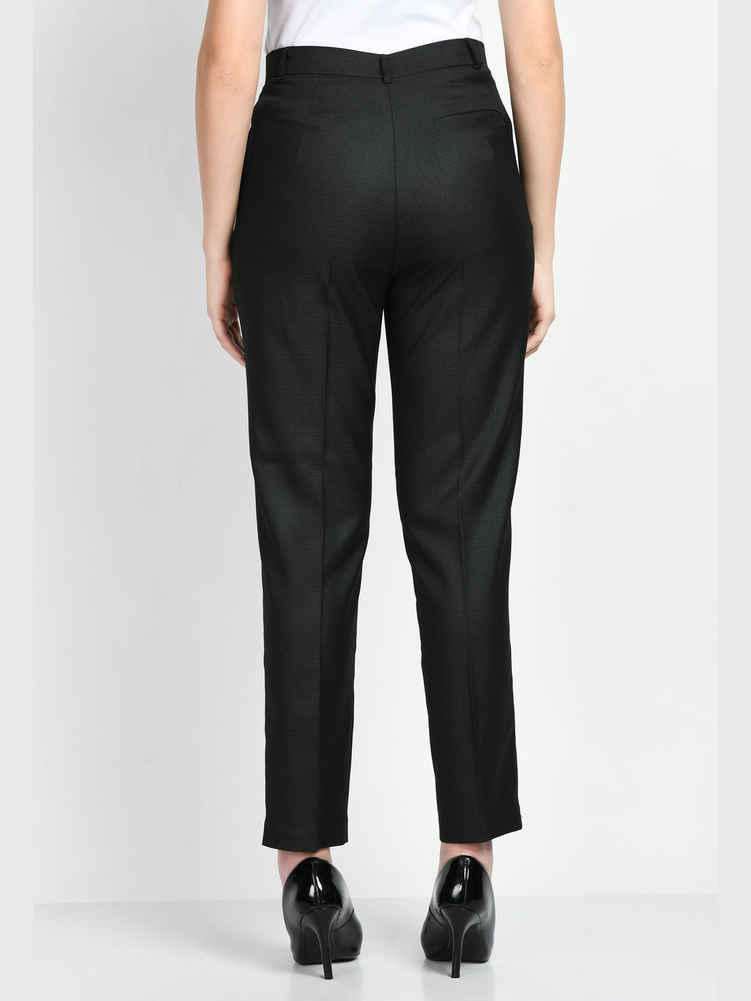 Exude Success Checked Short Blazer Pant Suit Black Suit