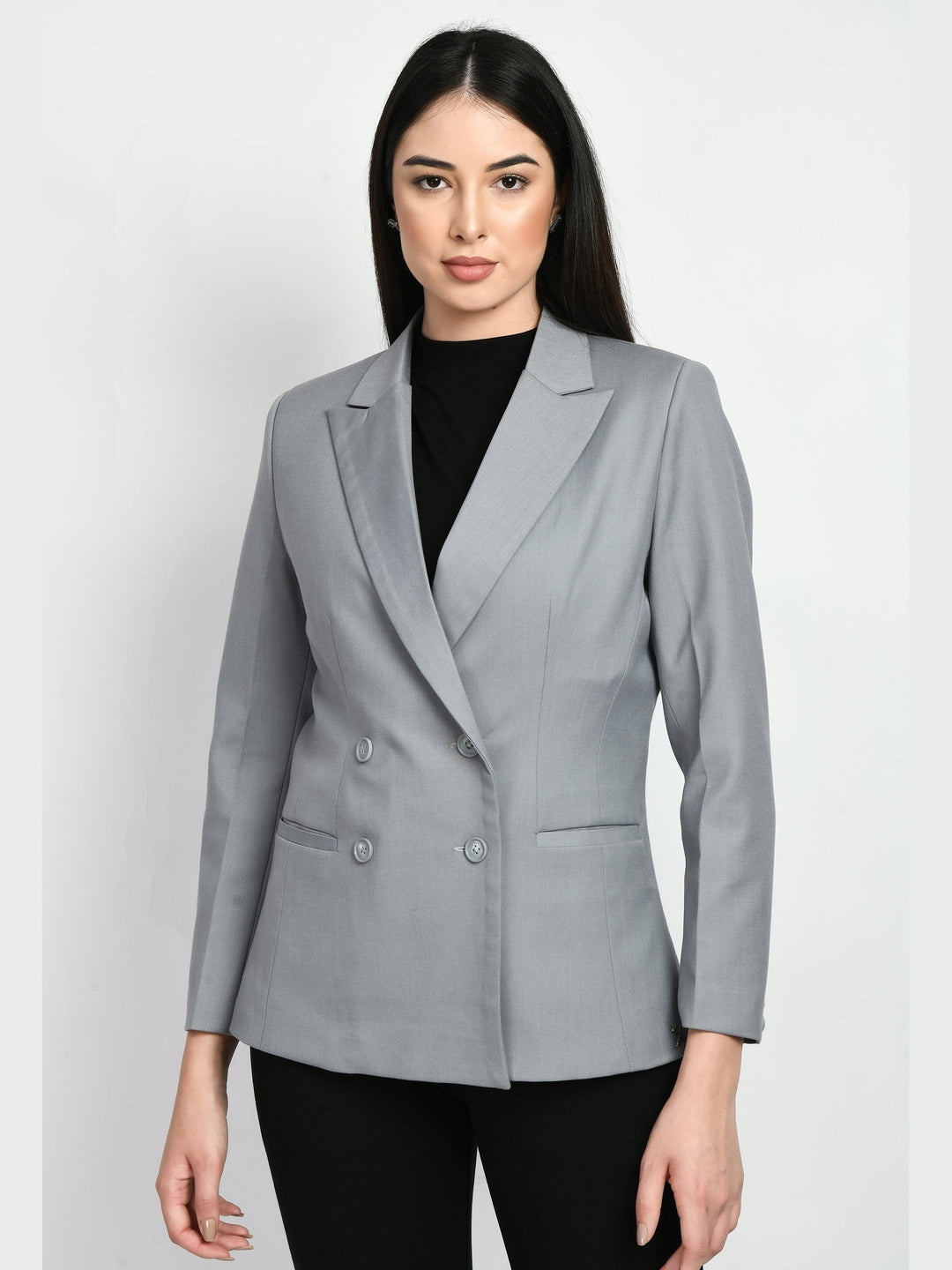 Exude Enthusiasm Double Breasted Blazer Pant Suit Grey Co-ord Sets