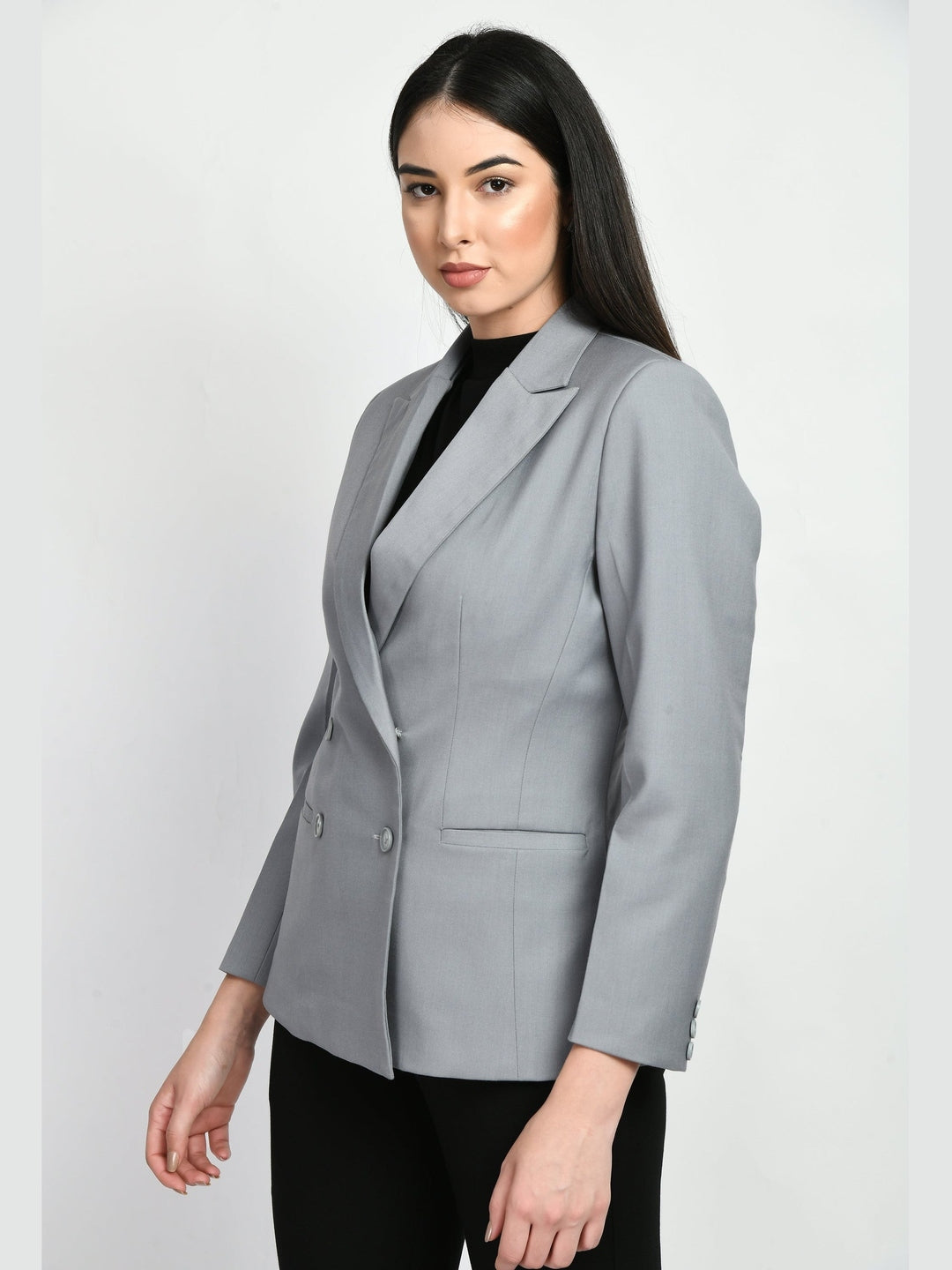 Exude Enthusiasm Double Breasted Blazer Pant Suit Grey Co-ord Sets
