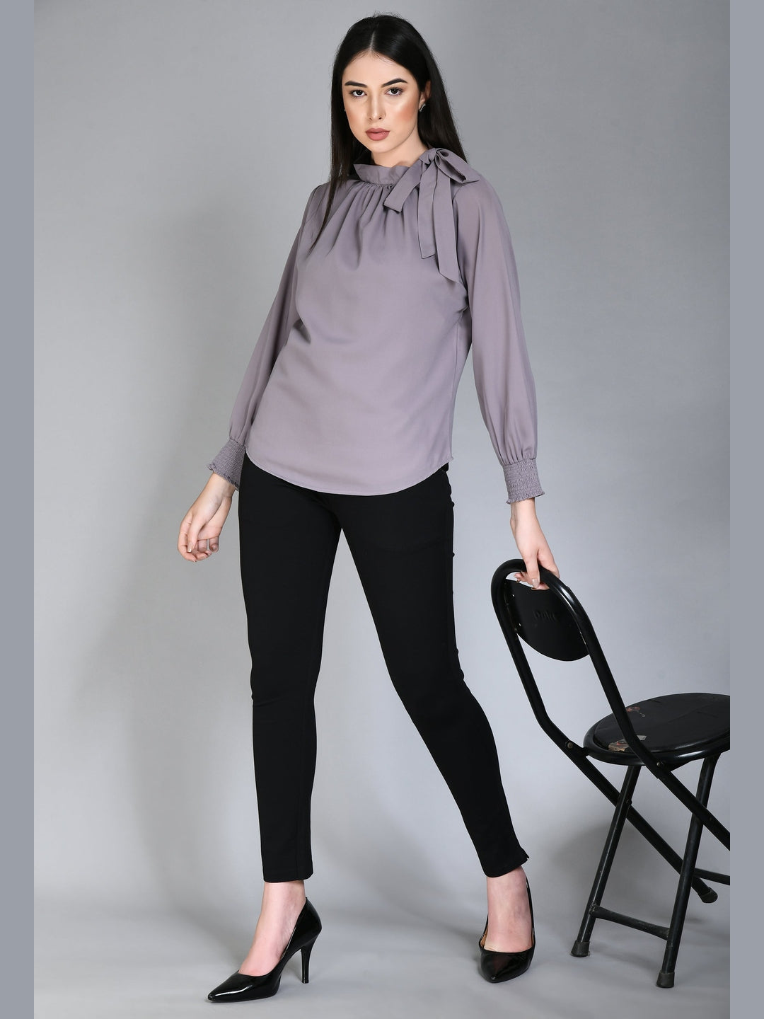 Exude Honesty Side Knot Top Lilac Grey Tops