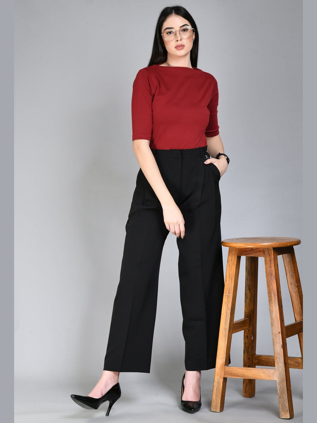 Exude Influence Solid Wide Leg Trousers Black Trouser
