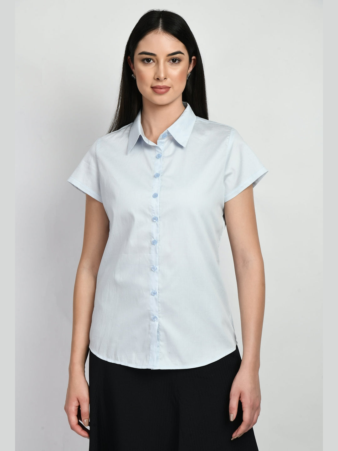 Exude Creativity Cap Sleeves Shirt Powder Blue Shirts