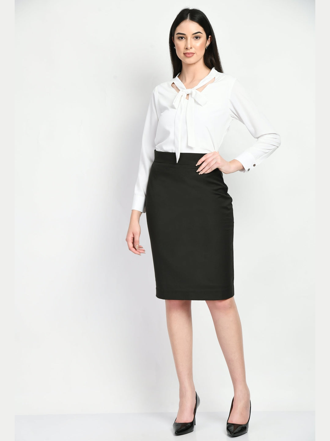 Exude Integrity Solid Pencil Skirt Olive Skirt