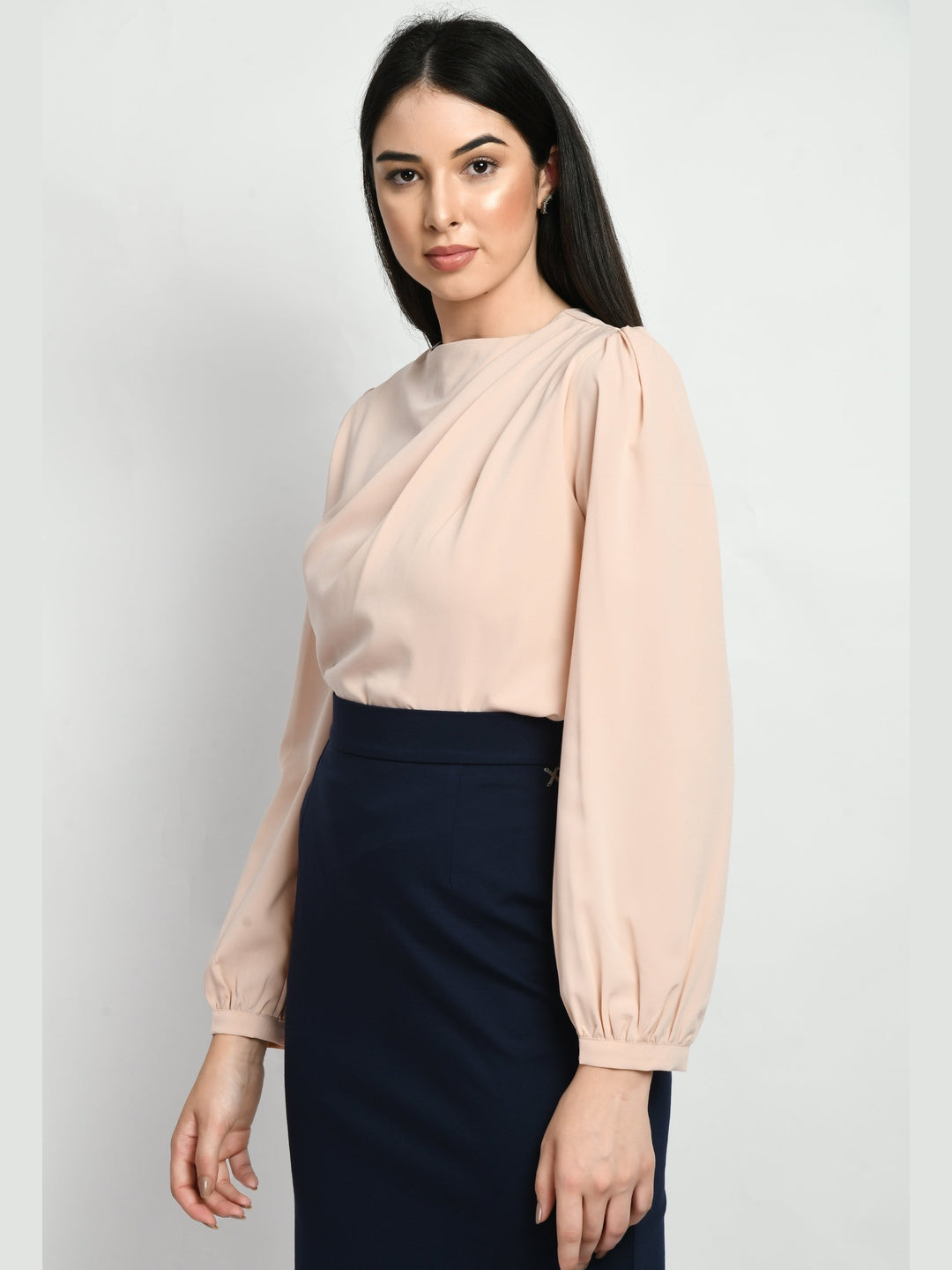 Exude Genius Pleat Detail Top Peach Tops