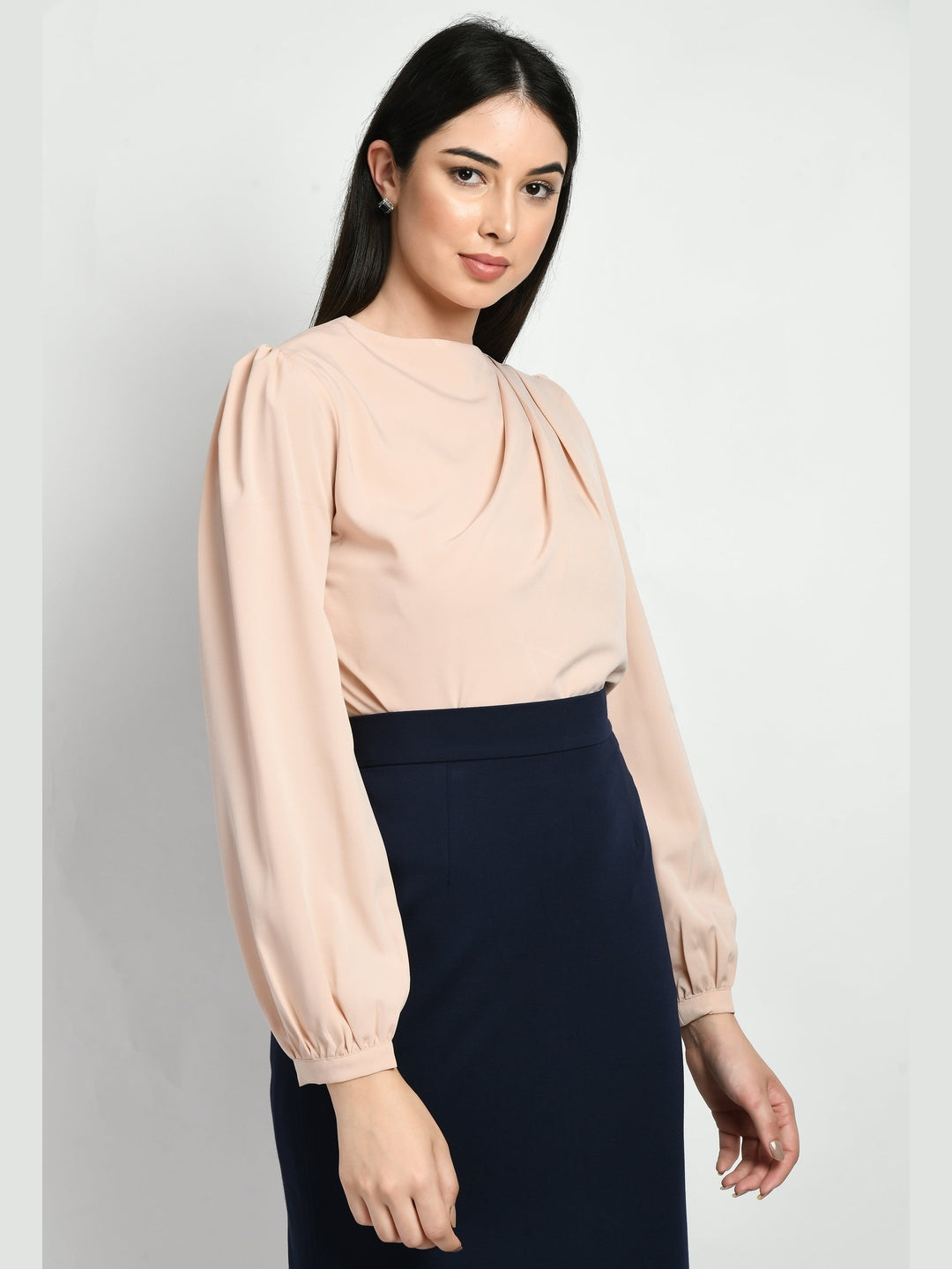Exude Genius Pleat Detail Top Peach Tops