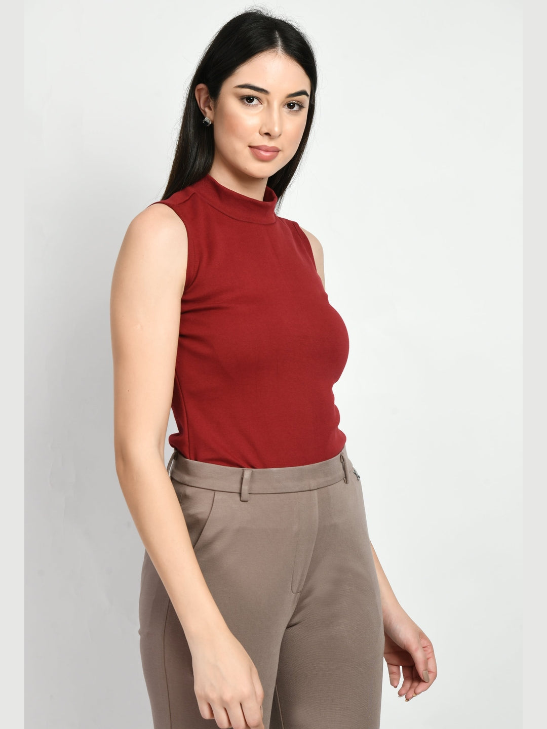 Exude Prudence High Neck Sleeveless T-shirt Red T-Shirts