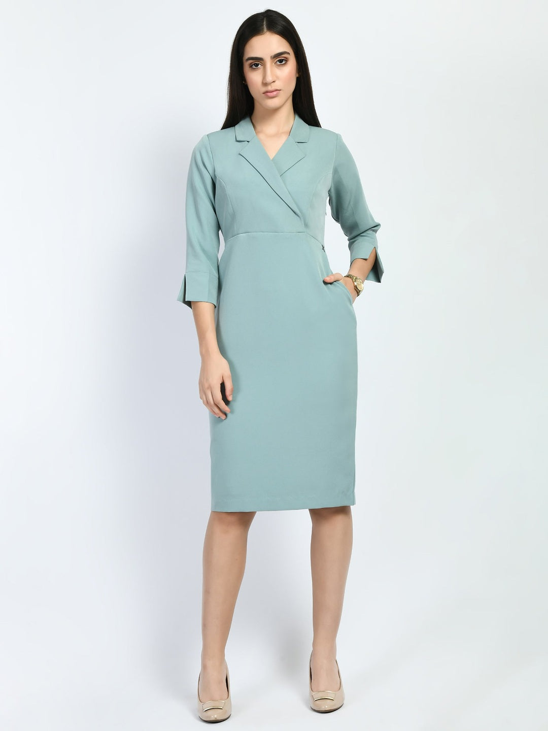 Exude Wonder Blazer Sheath Dress Cyan Blue Dresses