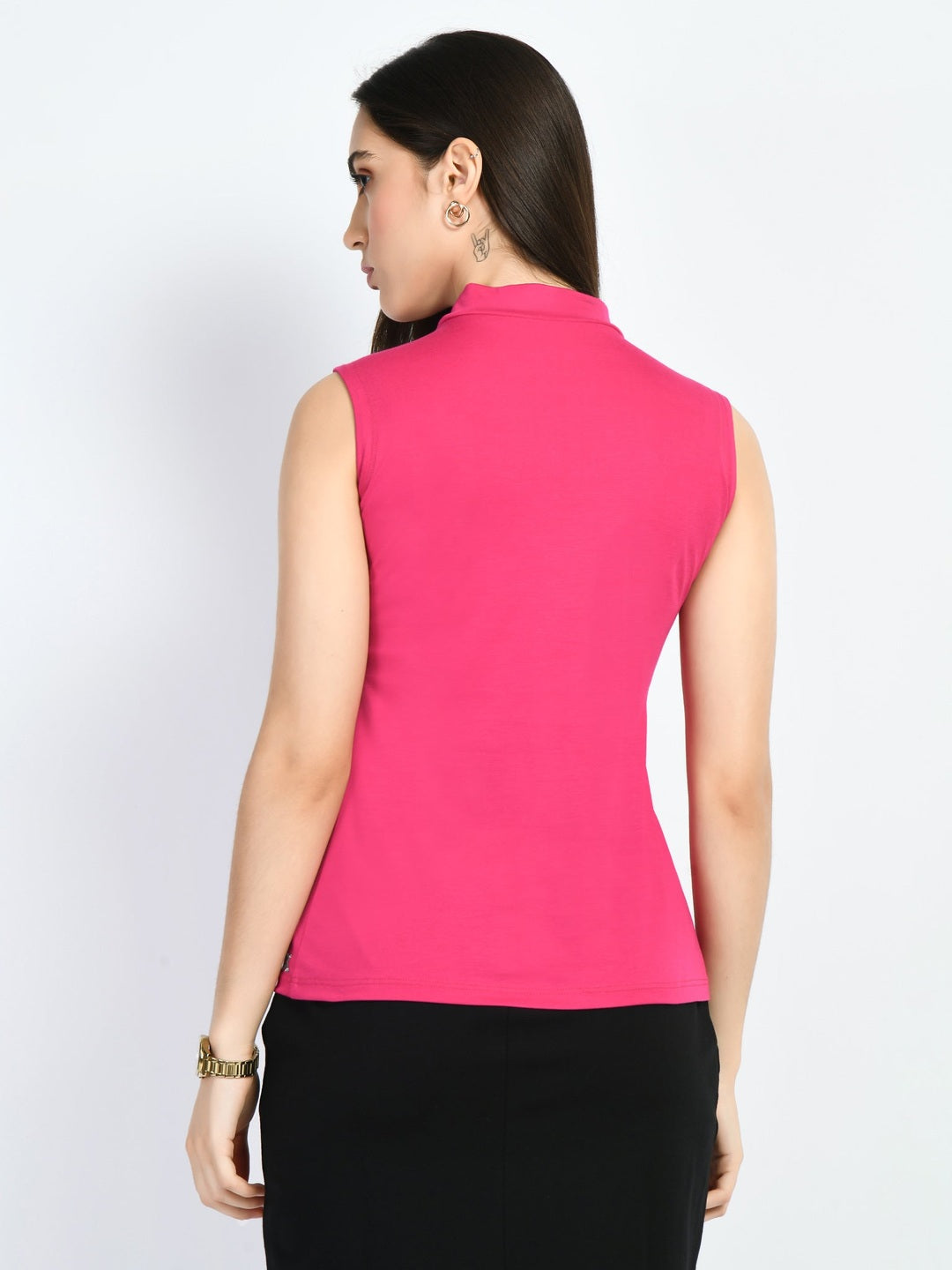 Exude Charm High-neck Sleeveless T-shirt Hot Pink T-Shirts