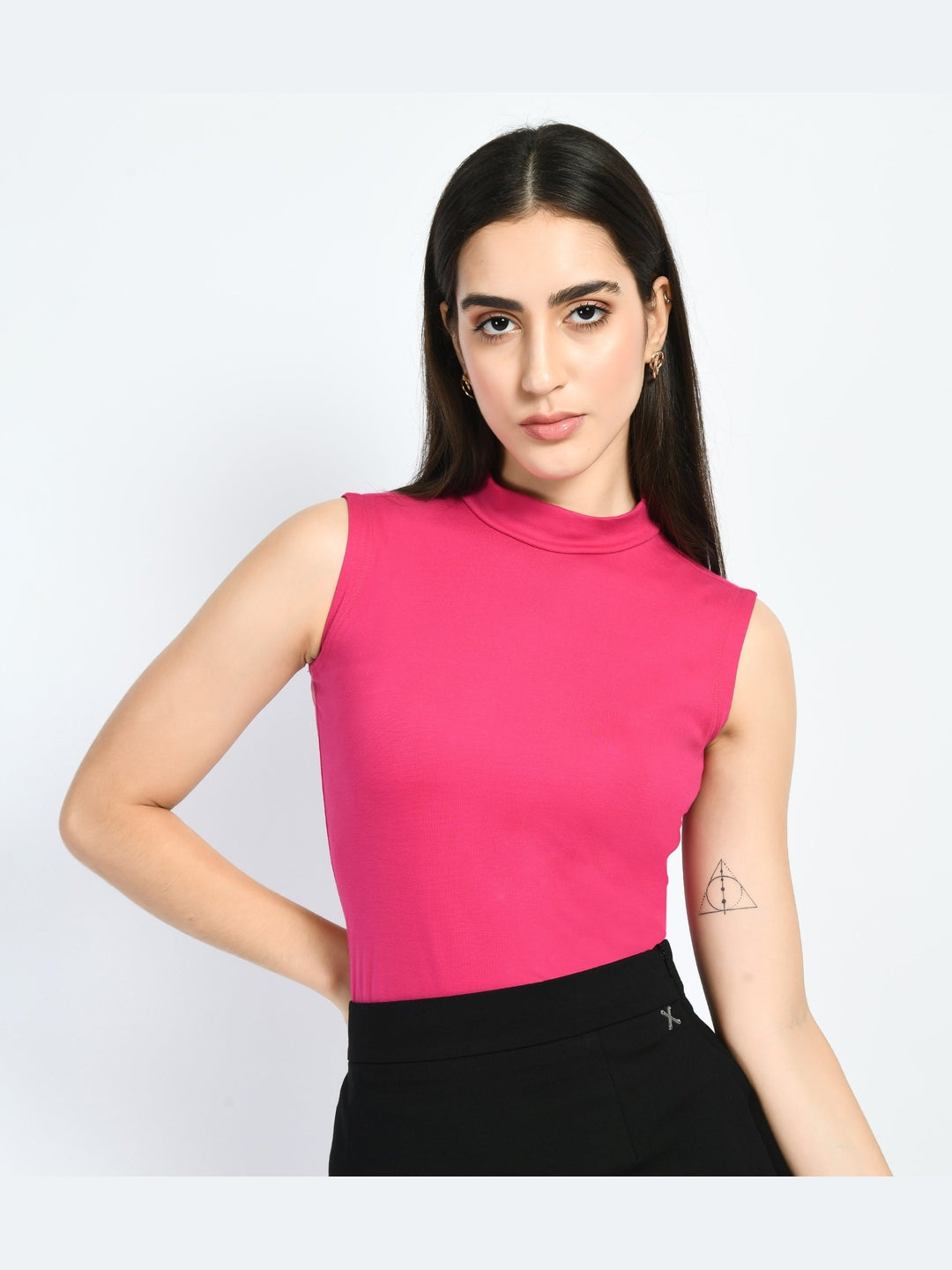 Exude Charm High-neck Sleeveless T-shirt Hot Pink T-Shirts