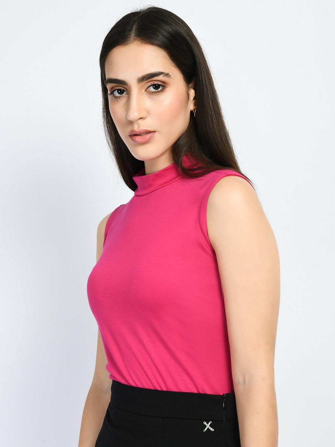 Exude Charm High-neck Sleeveless T-shirt Hot Pink T-Shirts
