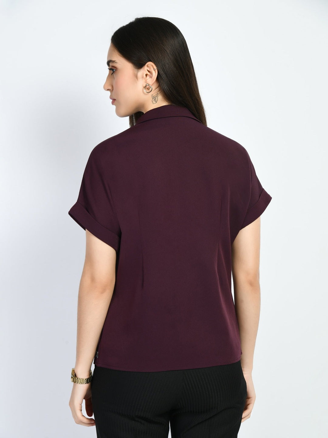 Exude Transcendence Blazer Top with Front Tie Wine Tops