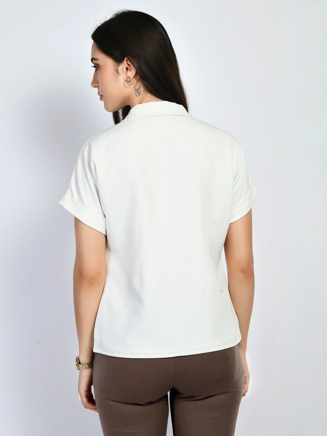 Exude Transcendence Blazer Top with Front Tie White Tops