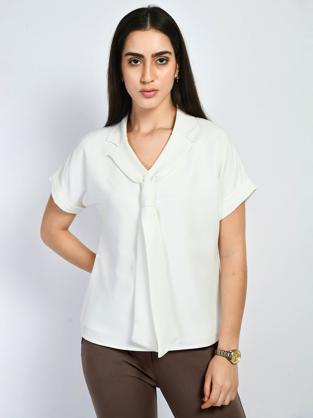 Exude Transcendence Blazer Top with Front Tie White Tops