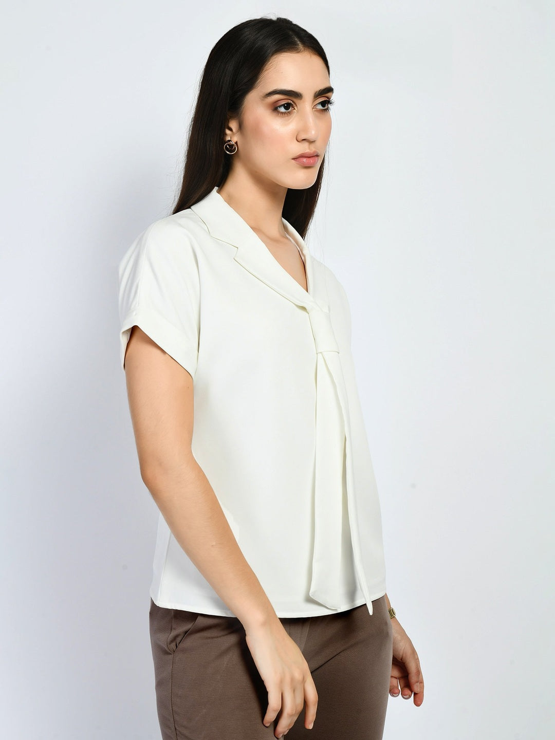Exude Transcendence Blazer Top with Front Tie White Tops
