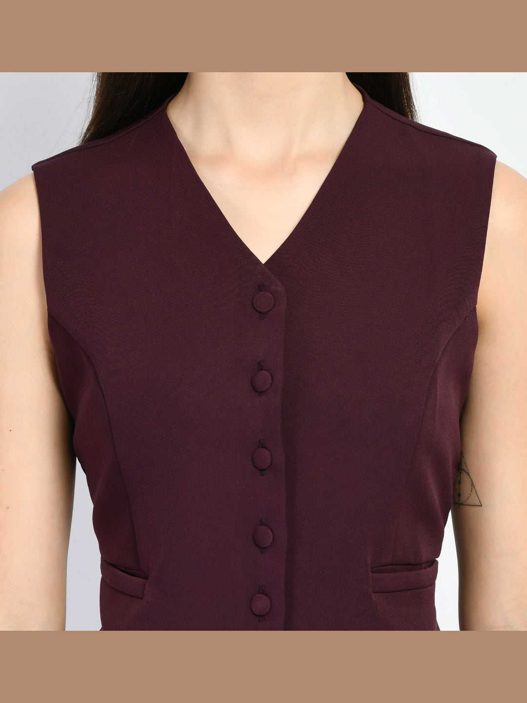 Exude Mysticism Waist-coat Top Wine Tops