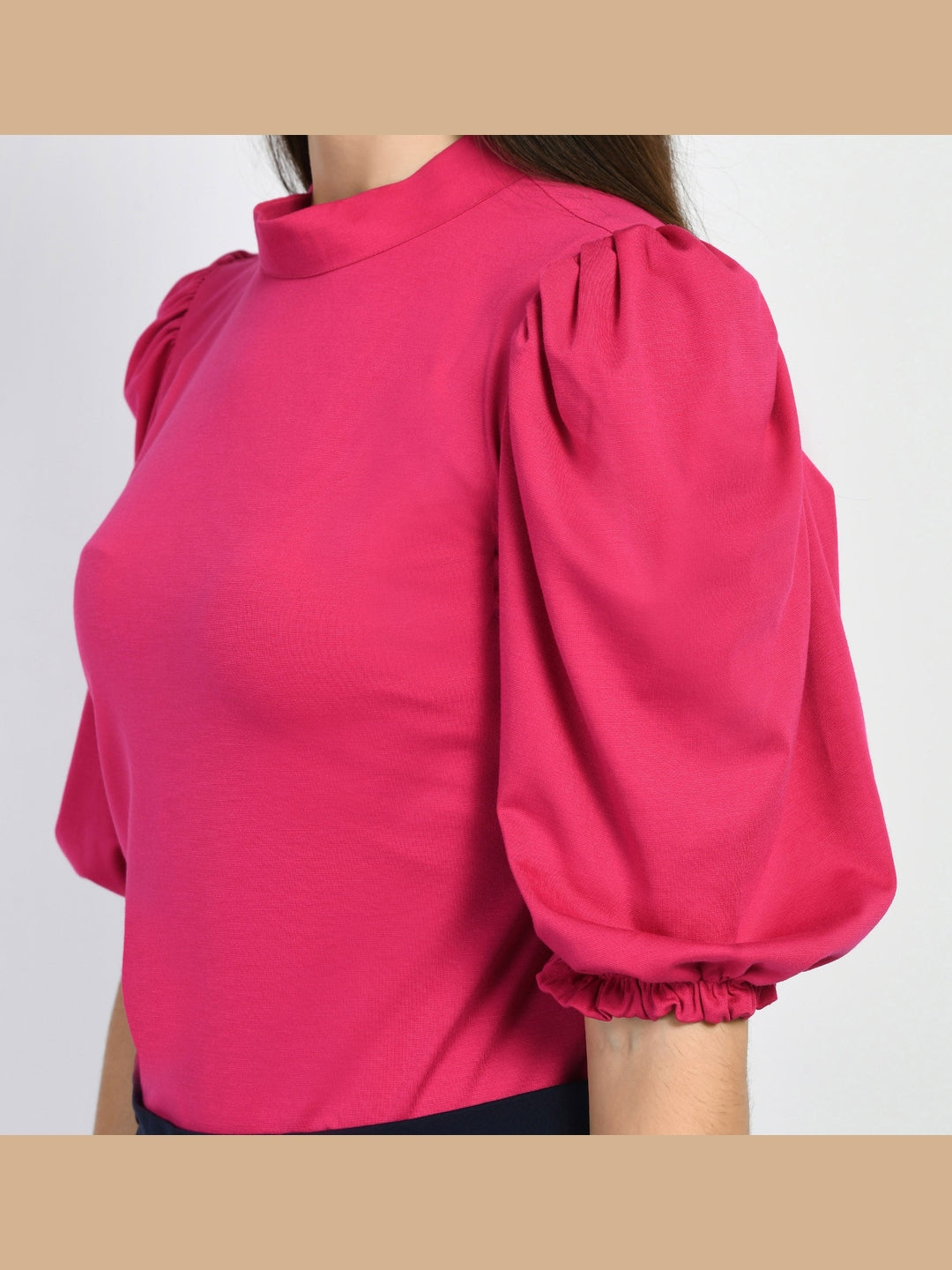 Exude Glamour Puffed Sleeves T-shirt Hot Pink T-Shirts