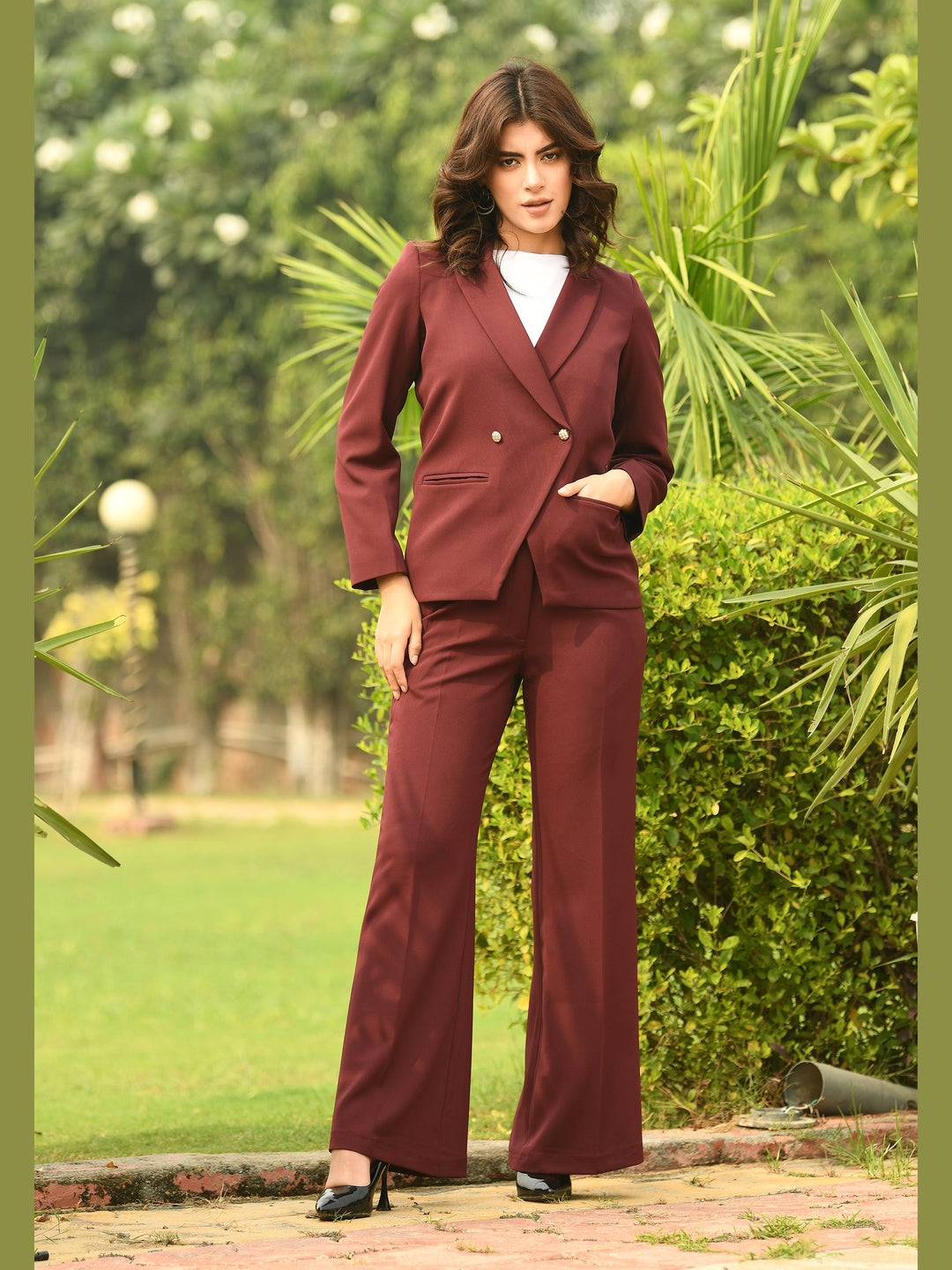 Exude Dominance Solid Formal Blazer Wine Blazers