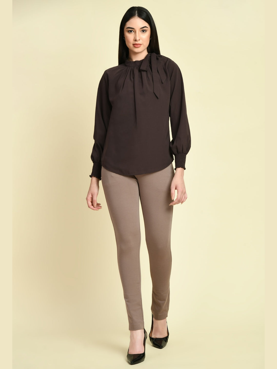 Exude Honesty Side Knot Top Coffee Brown Tops