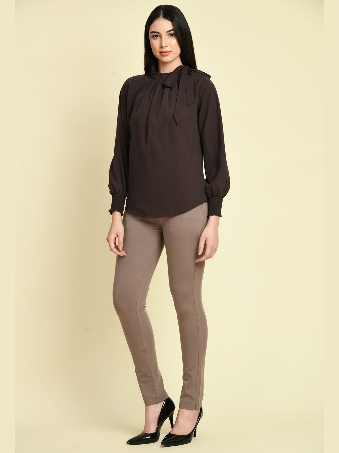 Exude Honesty Side Knot Top Coffee Brown Tops