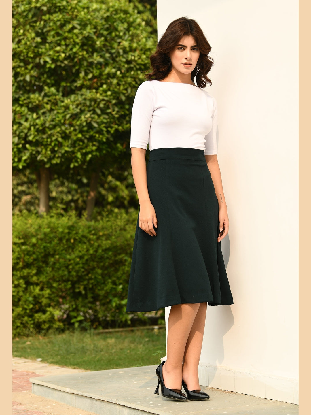 Exude Victory A-line Midi Skirt Emerald Green Skirts