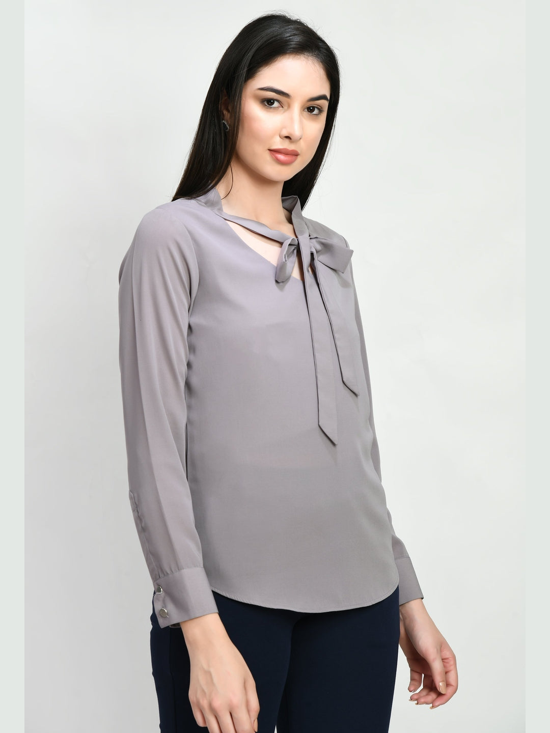 Exude Wisdom V-neck Tie Up Top Lilac Grey Tops