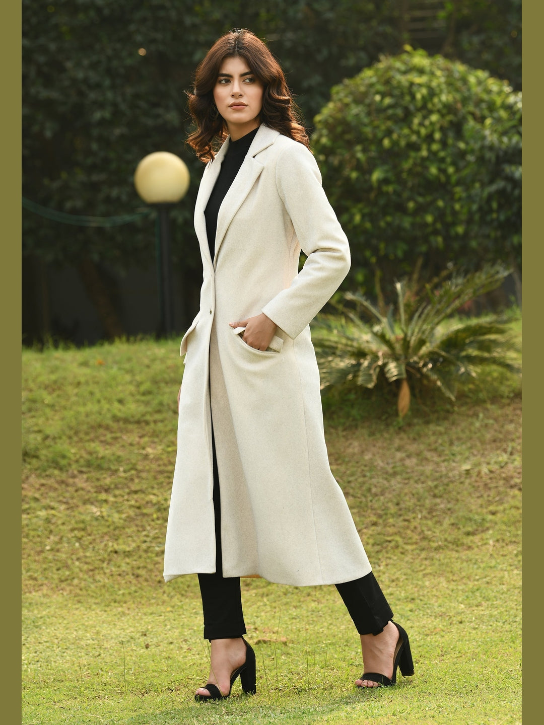 Exude Determination Wool-Blend Long Coat White Coat
