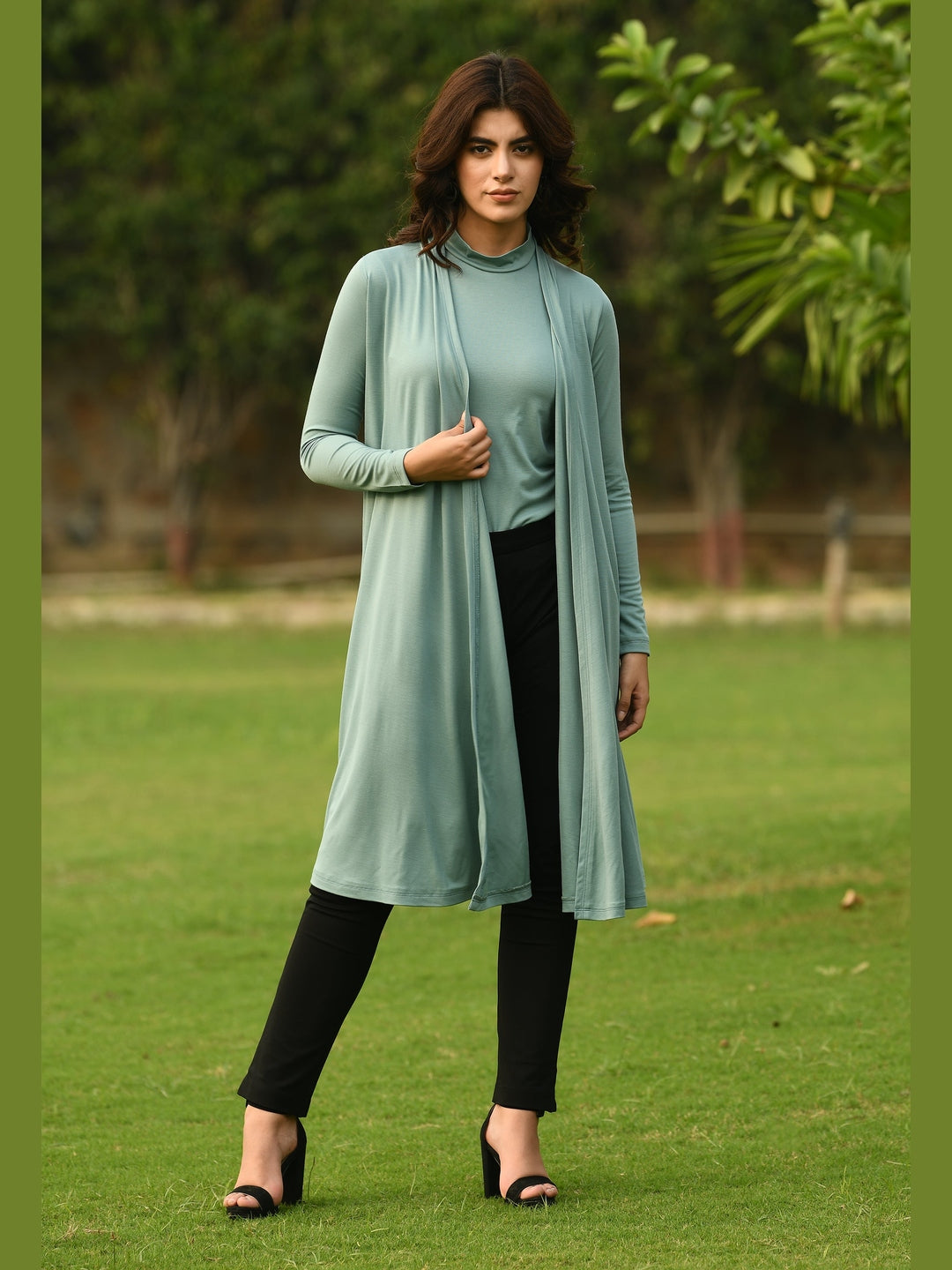 Exude Bravery Knee-length Shrug Cyan Blue Shrugs