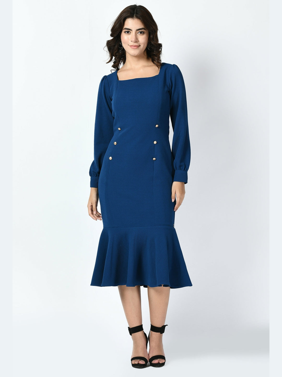 Exude Apogee Fishtail Midi Dress Royal Blue Dresses