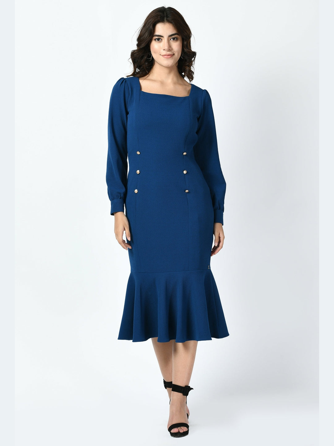 Exude Apogee Fishtail Midi Dress Royal Blue Dresses