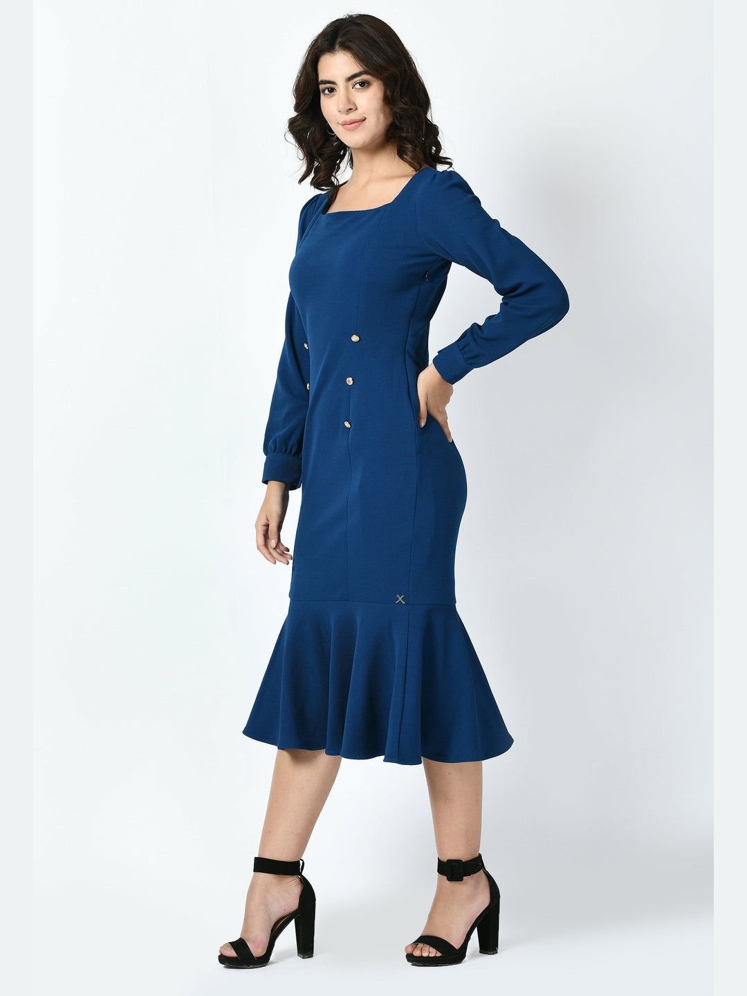 Exude Apogee Fishtail Midi Dress Royal Blue Dresses