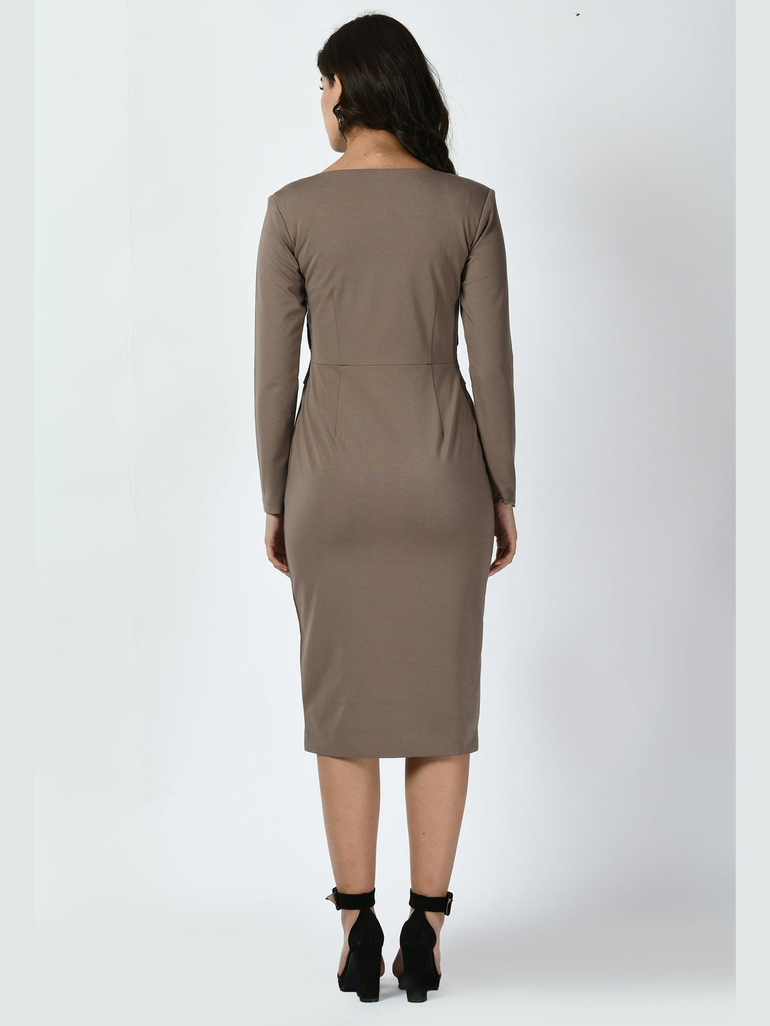Exude Pinnacle Padded Shoulder Sheath Dress Camel Beige Dresses